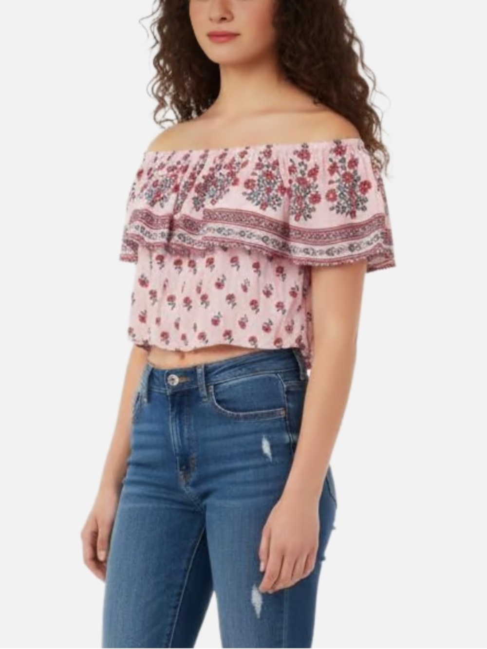 Clover + Scout Floral Off The Shoulder Crop Top size S